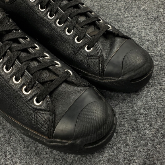 Converse Jack Purcell Low Triple Black Leather Sneakers Mens 9 Casual Shoes - Picture 8 of 13